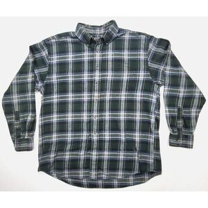 DAVID TAYLOR Mens Green Plaid Flannel long sleeve Large L  100% cotton shirt.